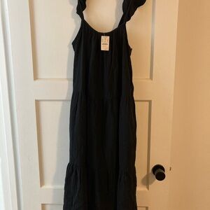 J Crew Black Ruffle Midi Dress NWT